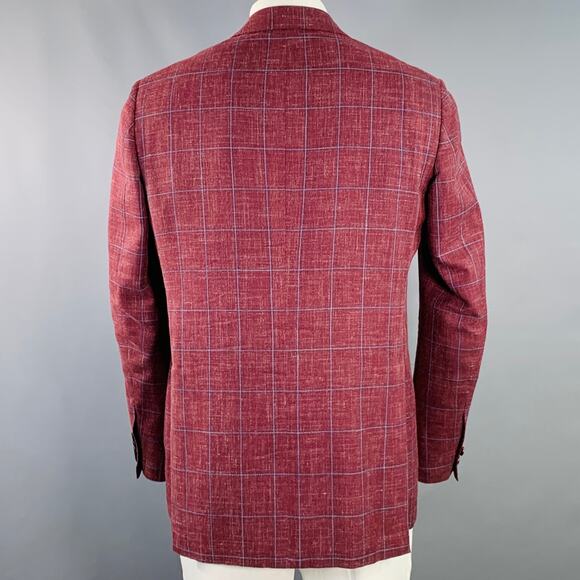 SARTORIO Size 44 Regular Burgundy Windowpane Wool Linen Silk Sport Coat - Picture 4 of 10